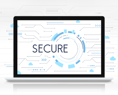 Laptop displaying 'Secure', emphasizing certified audio transcription services that ensure accuracy and confidentiality