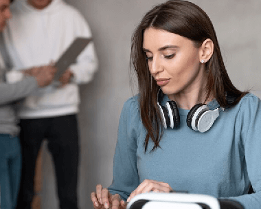 A transcriber working on confidential Danish transcription services, ensuring accuracy for various industries.