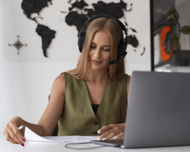 Customer benefiting from certified French transcription services translating audio and documents for global accessibility.