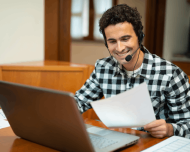 Transcriber working on the sermon transcription services to produce accurate transcripts with doctrinal consistency